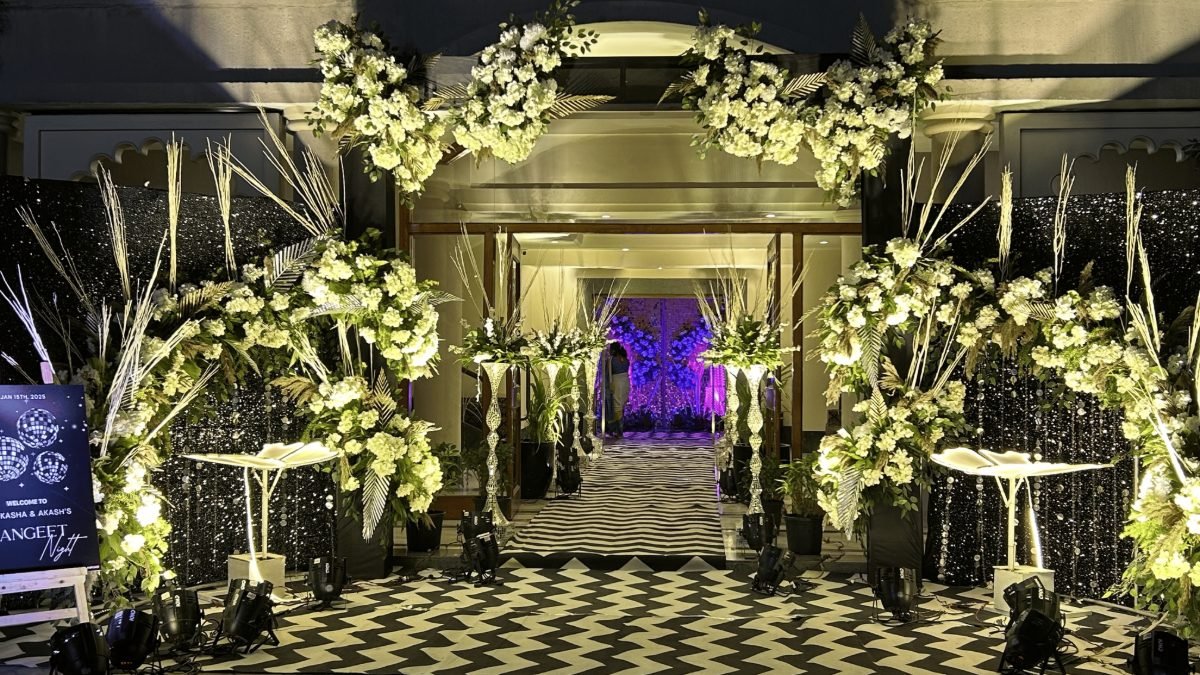 Gold entrance décor for a wedding in Amravati